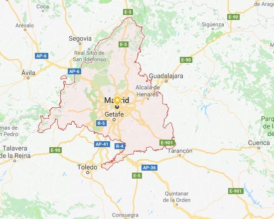 kart av Madrid og omkringliggende byer