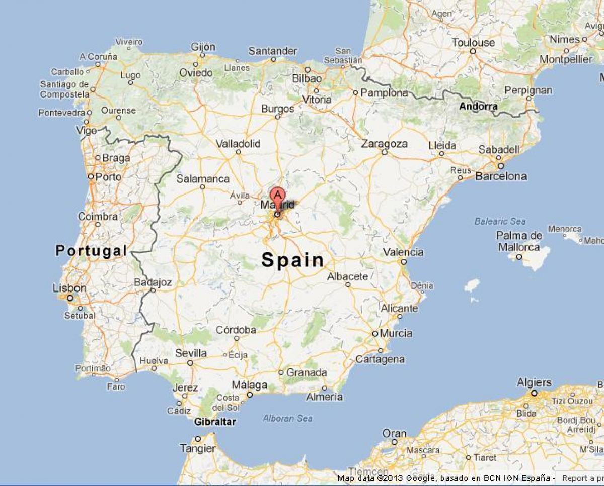 kart over Spania som viser Madrid