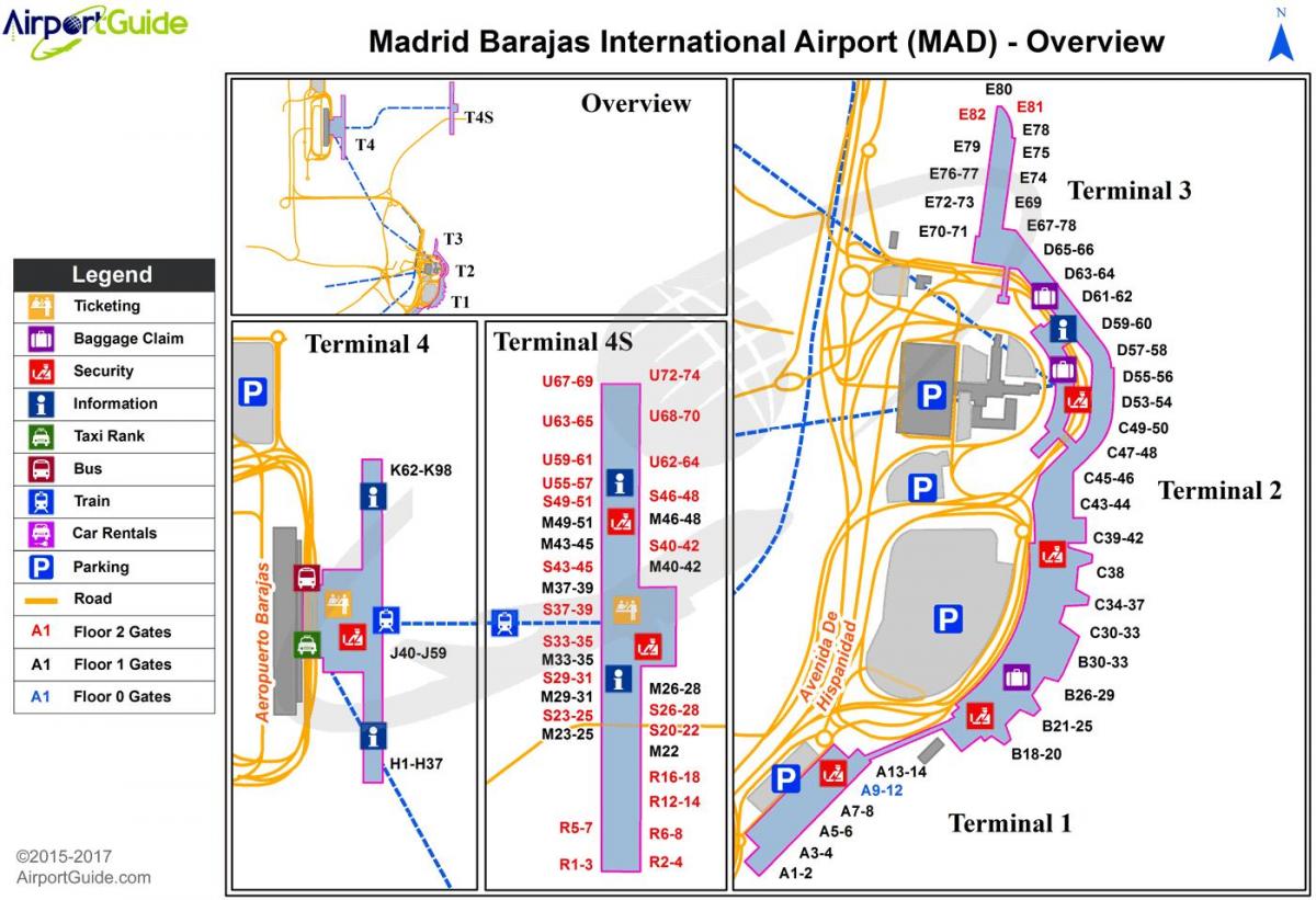 kart over Madrid, Spania airport
