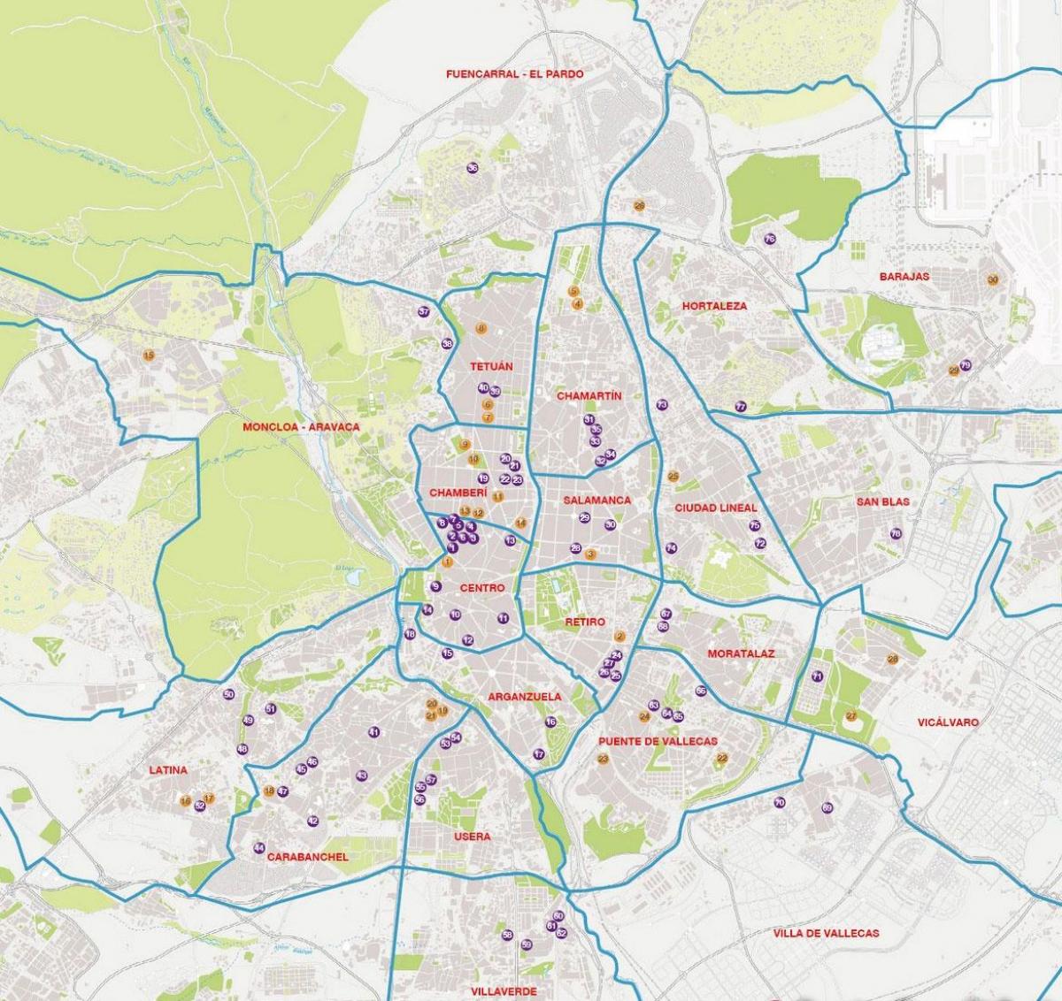 kart av Madrid barrios
