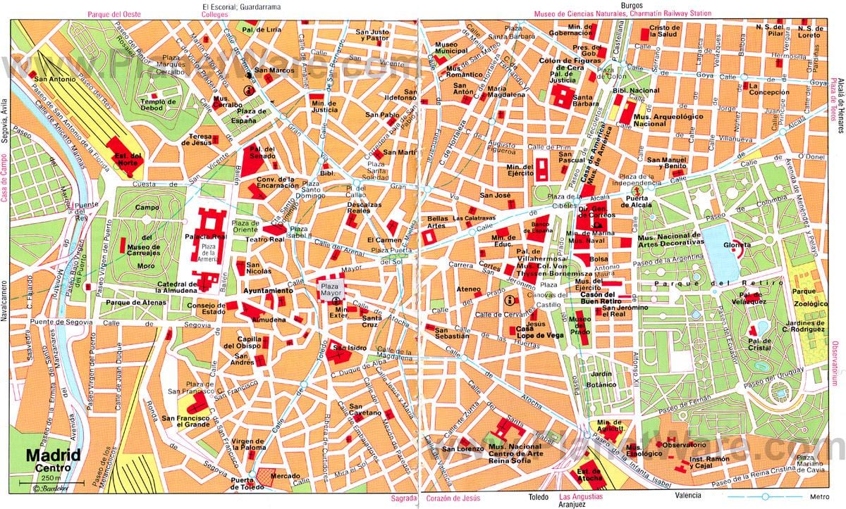 Madrid, Spania city center kart
